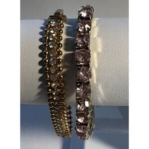 Bracelets Unbranded 2 Rhinestone Tennis Pink 1 Stretch 2.5" Hook Clasp 7 Inch